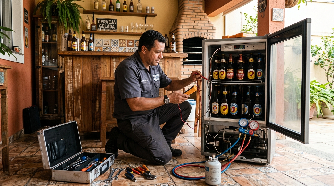 Recarga de gás refrigerante em cervejeira em atendimento na Soledade, Aracaju‑SE